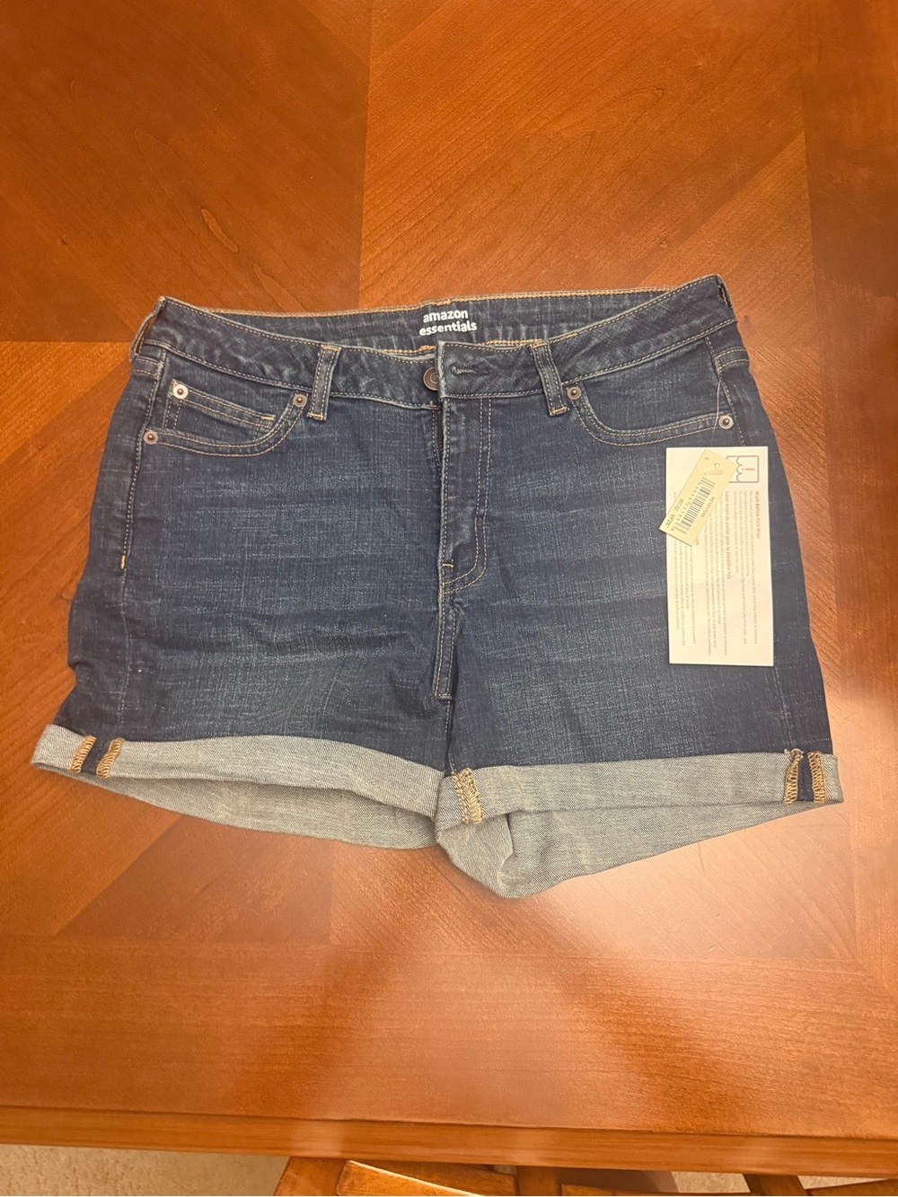 NWT: Amazon Essentials Women's Dark Blue Denim Rolled Hem Shorts